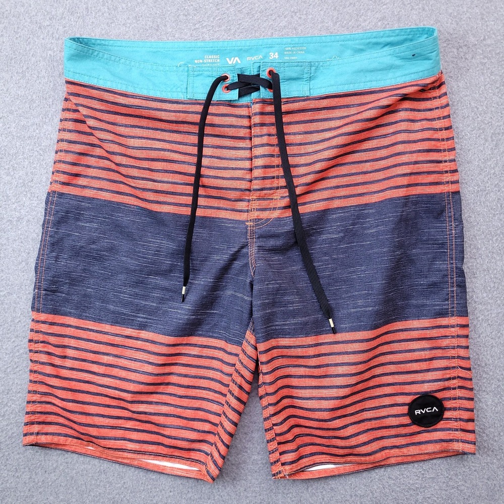 RVCA Boardshorts Size 34 Classic Surf Swim Shorts Striped Performance Mens
